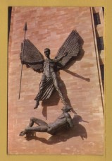 `Coventry Cathedral - Epstein`s Bronze Statue of St Michael and the Devil` - Postally Unused - Jarrold & Sons Postcard.