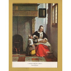 `A Woman Peeling Apples - Pieter de Hooch` - Postally Unused - The Medici Society Postcard.
