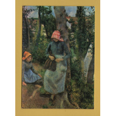 `Deux Jeunes Paysannes Cousant Sous Les Arbres Pontoise - Camille Pissarro` - Postally Unused - The Medici Society Ltd Postcard.