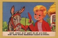 `Seaside Kiddy Series - Boy and Donkey by Arnold Taylor` - Postally Used - Bamforth Postcard.