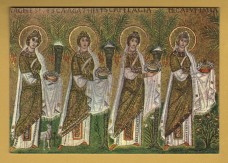 `Ravenna Basilica of S.Apollinaris the New - Detail of Procession of the Virgins` - Postally Unused - Leonardi Postcard.