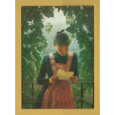 `The First Letter - Angelo Morbelli` - Postally Unused - The Medici Society Postcard.