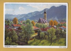 `Lenggries in the Isar Valley by Fritz Muller-Landeck` - Postally Used-1961 - Peter Triem Postcard.