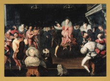 `Robert Dudley, Earl of Leicester Dancing with Queen Elizabeth l by Artist Unknown` - Postally Unused (although message written to rear) - Judges Postcard.