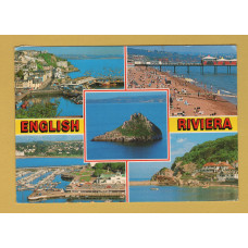 `English Riviera` - Multiview - Postally Used - South Devon ????? 199? Postmark with Slogan - Salmon Postcard.