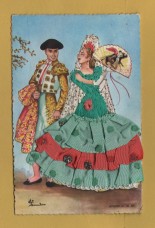 `Spanish Fabric Postcard by Elsi Gumier` - Andalucia - Postally Used-1960 - Mami Postcard.