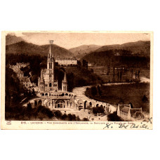 `815 - Lourdes - Vue Plongeante Sur L`Esplanade, La Basilique Et La Vallee Du Gave` - Postally Used - Cardiff 7th June 1933 Postmark - L.F Toulouse Postcard.
