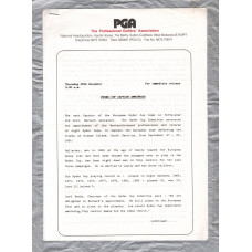 PGA - Press Release - `Ryder Cup Captain Announced` - 28th December 1989 