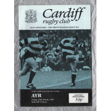 `Cardiff Rugby Club` - Cardiff vs Ayr - Friday 20th March 1992 - Cardiff Arms Park