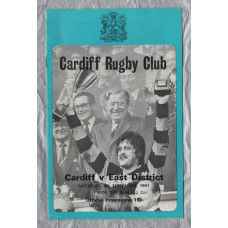 `Cardiff Rugby Club` - Cardiff vs East District - Saturday 5th September 1981 - Cardiff Arms Park