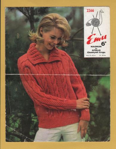 Emu - Bust Size 32-40" (81-102cm) - Design No.2266 - Chunky Sweater - Knitting Pattern