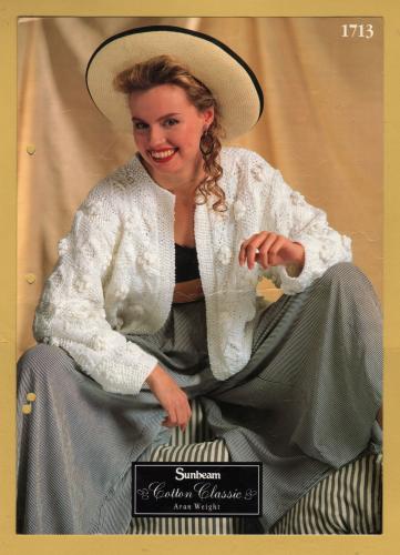 Sunbeam - Cotton Classic - Aran Weight - 32-40" (81-101cm) - Design No.1713 - Edge to Edge Jacket - Knitting Pattern