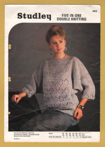Studley - Five-in-one - DK - 32-42" (81-107cm) - Design No.443 - Ladies Lace Panel Sweater - Knitting Pattern