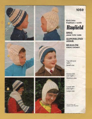 Hayfield - Aran and Chunky - Design No.1059 - Helmets,Hats and Scarf - Knitting Pattern