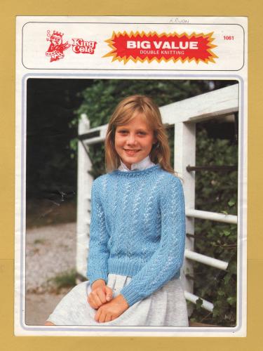 King Cole - Double Knitting - 26-32" (66-81cm) - Design No.1061 - Girl`s Sweater with Frilled Neck - Knitting Pattern