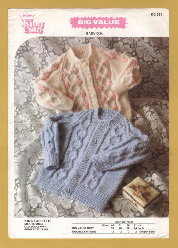 King Cole - Baby DK - 18-24" (46-61cm) - Design No.KC621 - Crew Neck Cardigan For Boy or Girl - Knitting Pattern