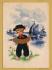 `Dutch Boy with Accordian by Frankie Kruger` - Delft Blue Backdrop - Postally Unused - Kruger Postcard.