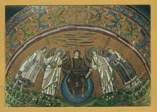 `Ravenna St Vitalis (6th Century) - Apse Vault: The Redemptor between Two Angels and St Vitalis and Ecclesius` - Postally Unused - Fratelli Leonardi Postcard.