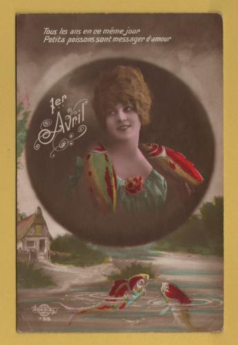`French April Fool`s Day Postcard - 1919` - Passed Military Sensor and Mailed - Mondial Postcard.
