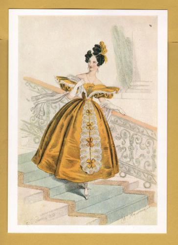`Victoria and Albert Museum - Evening Dress, Fashion Plate for the Year 1833` - Postally Unused - V&A Postcard.