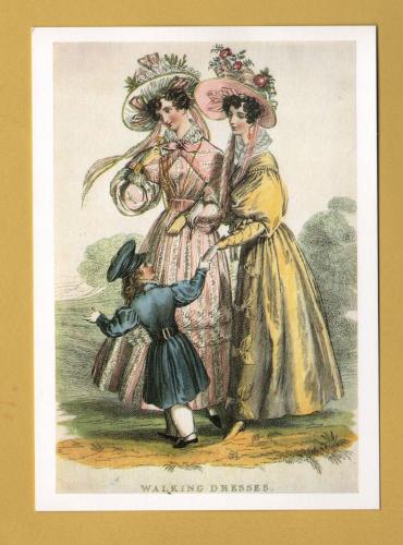 `Victoria and Albert Museum - Walking Dresses - Fashion Plate from La Belle Assemble July 1st 1830` - Postally Unused - V&A Postcard.