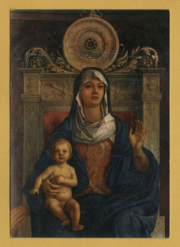 `Madonna Enthroned with Child, St Job and other Saints (detail) by Giovanni Bellini` - Postally Unused - Venice,Gallerie dell Accademia Postcard.