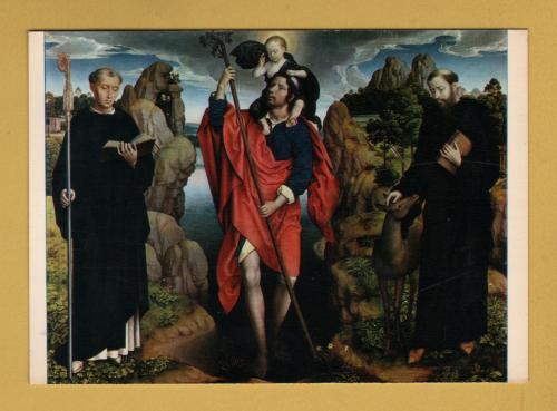 `Moreel Triptych, Middle Panel: St Christopher, St Maurus and St Gillis. by Hans Memling` - Postally Unused - Mexichrome Postcard.