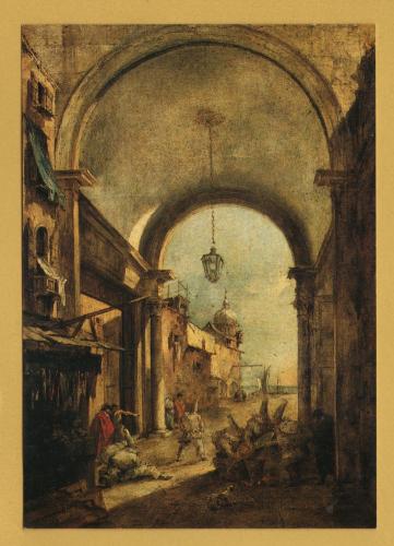`Architecture with Carnival Masks by Francesco Guardi` - Postally Unused - Accademia Carrara Postcard.