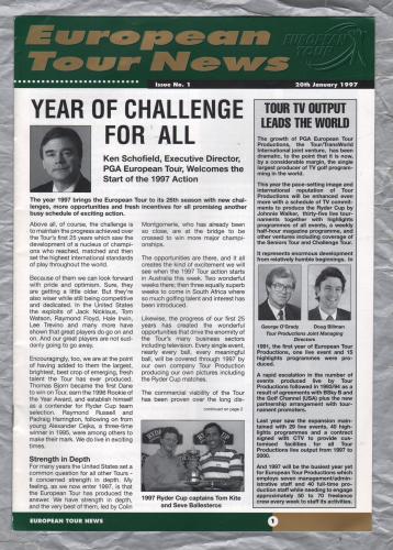 European Tour News - No.1 - January 1st 1997 - `Year Of Challenge For All` - Published by PGA European tour