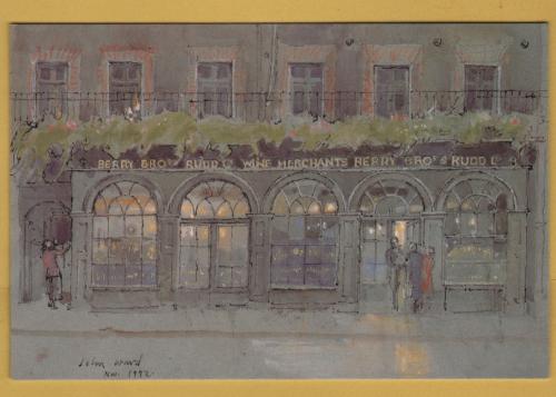 `Illustration by John Ward - Berry Bros & Rudd, London` - Postally Unused (although message written to rear) - Advertising Postcard.