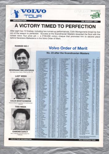 Volvo Tour - Information - August 5th 1991 - `A Victory Timed To Perfection` - Published by PGA European Tour