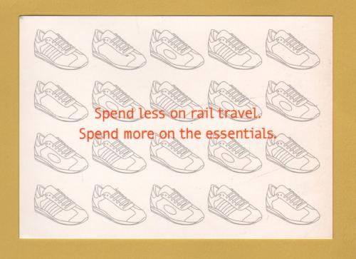 `Spend Less On Rail Travel, Spend More On Essentials - Young Persons Railcard` - Postally Unused - Boomerang Media Postcard.