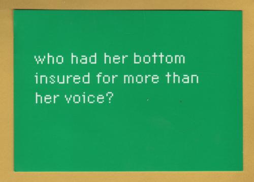 `Who Had Her Bottom Insured For More Than Her Voice? - Orange` - Postally Unused - Boomerang Media Postcard.