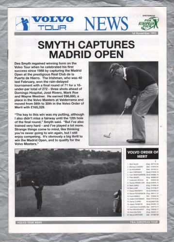 Volvo Tour News - November 1st 1993 - `Smyth Captures Madrid Open` - Published by PGA European Tour