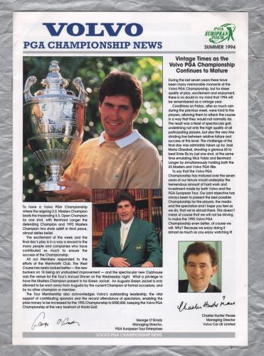 Volvo PGA Championship News - Summer 1994 - `Vintage Times As The Volvo PGA Championship Continues To Mature` - Published by PGA European Tour