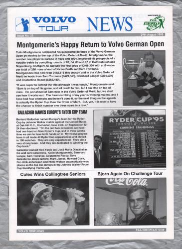 Volvo Tour News - No.33 - August 29th 1995 - `Montgomerie`s Happy Return To Volvo German Open` - Published by PGA European Tour