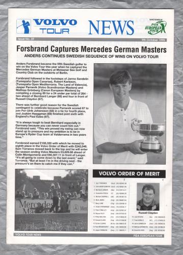 Volvo Tour News - No.39 - October 9th 1995 - `Forsbrand Captures Mercedes German Masters` - Published by PGA European Tour