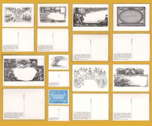 `1980 Stamp Collecting Magazine - 9 Envelope Design Postcards` - Postally Unused - Stamp Collecting Magazine Postcards.