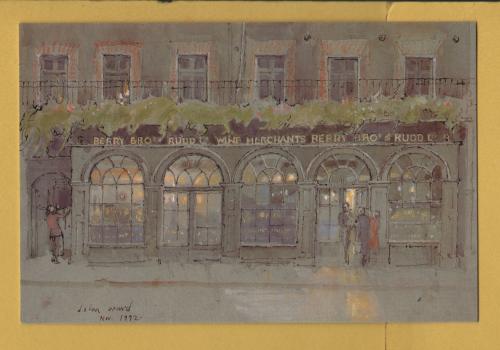 `Berry Bros & Rudd Wine Merchants by John Ward` - Postally Unused (although message written to rear) - Berry Bros & Rudd Postcard