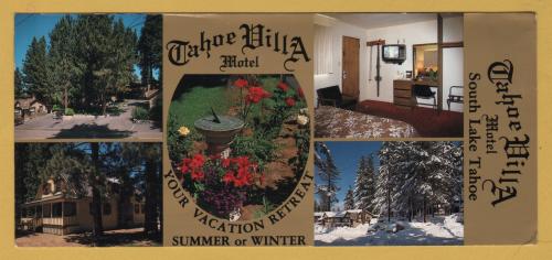 `Tahoe Villa Motel, South Lake Tahoe - Your Vacation Retreat - Summer or Winter - 1986` - Postally Unused - Motel Postcard.