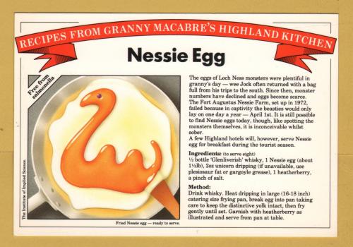 `Recipes From Granny Macabre`s Highland Kitchen - Nessie Egg`- Postally Unused - Roger Latham Postcard.