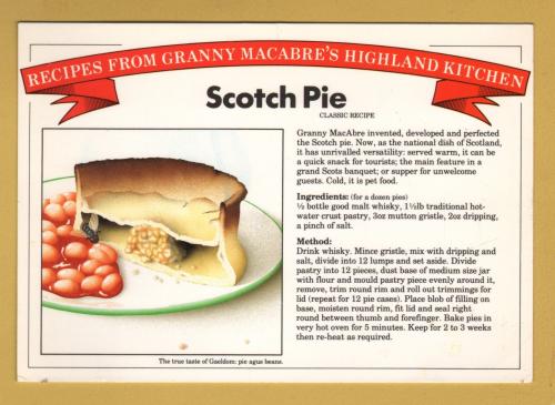 `Recipes From Granny Macabre`s Highland Kitchen - Scotch Pie`- Postally Unused - Roger Latham Postcard.