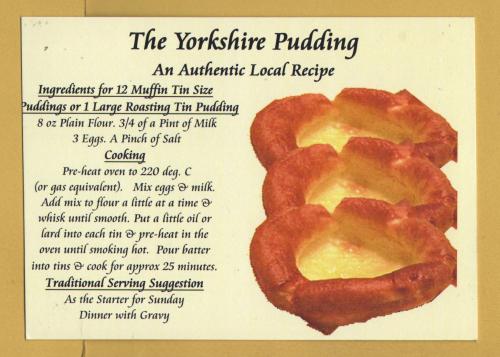 `The Yorkshire Pudding - An Authentic Local Recipe`- Postally Unused - JC`S Gifts Postcard.