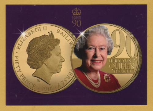 `Westminster - Queen Elizabeth ll - 90th Birthday Coin - Jersey`- Postally Unused - Westminster Postcard.