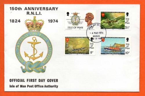 Isle Of Man - FDC - 1974 - `150th Anniversary R.N.L.I` Post Office Issue - Official First Day Cover