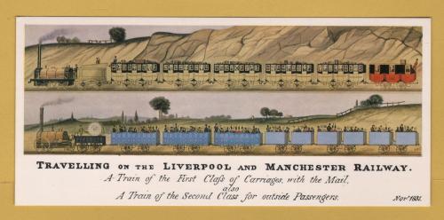 `Travelling on the Liverpool and Manchester Railway - NWPB Mail Transport 1` - Postally Unused - Post Office Postcard.