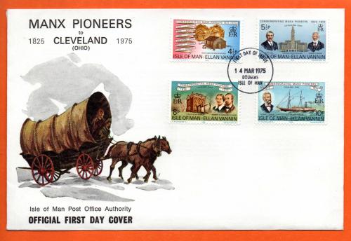 Isle Of Man - FDC - 1975 - `Manx Pioneers To Cleveland (Ohio)` Post Office Issue - Official First Day Cover