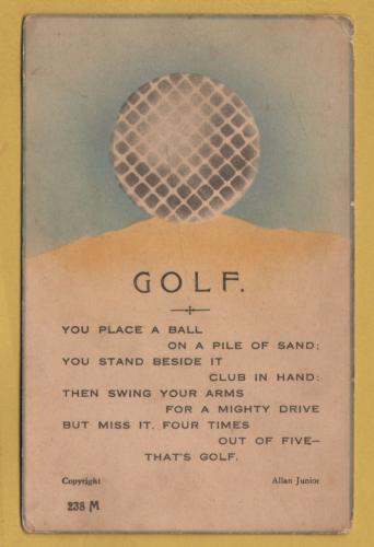 `GOLF - You Place A Ball On A Pile Of Sand....`- Postally Unused - Valentine`s Postcard.