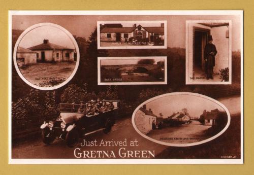`Just Arrived at GRETNA GREEN - Gretna Museum and Tourist Services` - Postally Unused - Whiteholme Postcard.