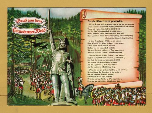 `100 years - Hermann Monument (1875-1975) - Teutoburg Forest nr Detmold` - Postally Unused - Hermannsdenkmal Postcard.